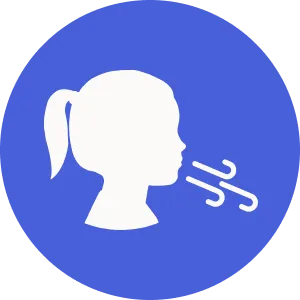The image depicts a stylized icon of a girl with her hair tied back, holding her nose, which is a universal symbol for smelling.