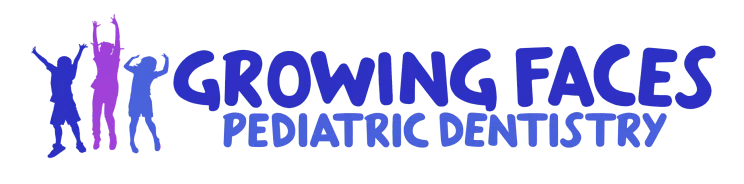 The image features a logo with text that reads 'GROWING FACES PEDIATRIC DENTISTRY' and includes a graphic of a child's face and a toothbrush, suggesting a dental practice specializing in pediatric care.