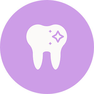 The image displays a stylized icon of a tooth with a crescent moon above it, set against a purple background.
