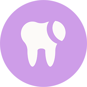 The image features a purple circular icon with a white illustration of a tooth inside it, placed against a light background.