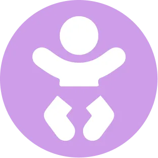 The image shows a purple icon featuring a stylized white figure with an extended arm, resembling a person sitting down, inside a circle with a dashed line border, commonly used to indicate accessibility features such as wheelchair access in buildings.